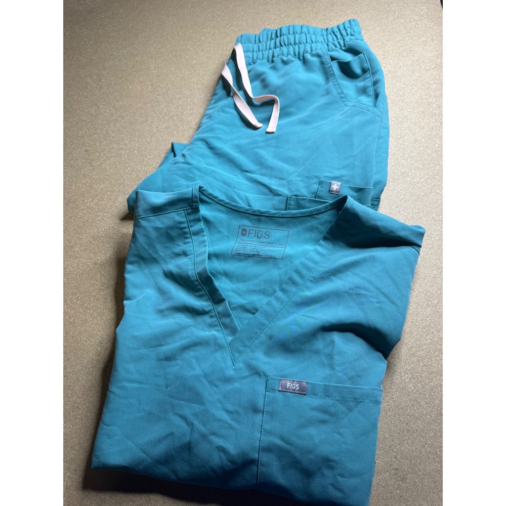 Figs Technical Collection Scrub Set Womens XL Teal V-Neck Top & Jogger Pants